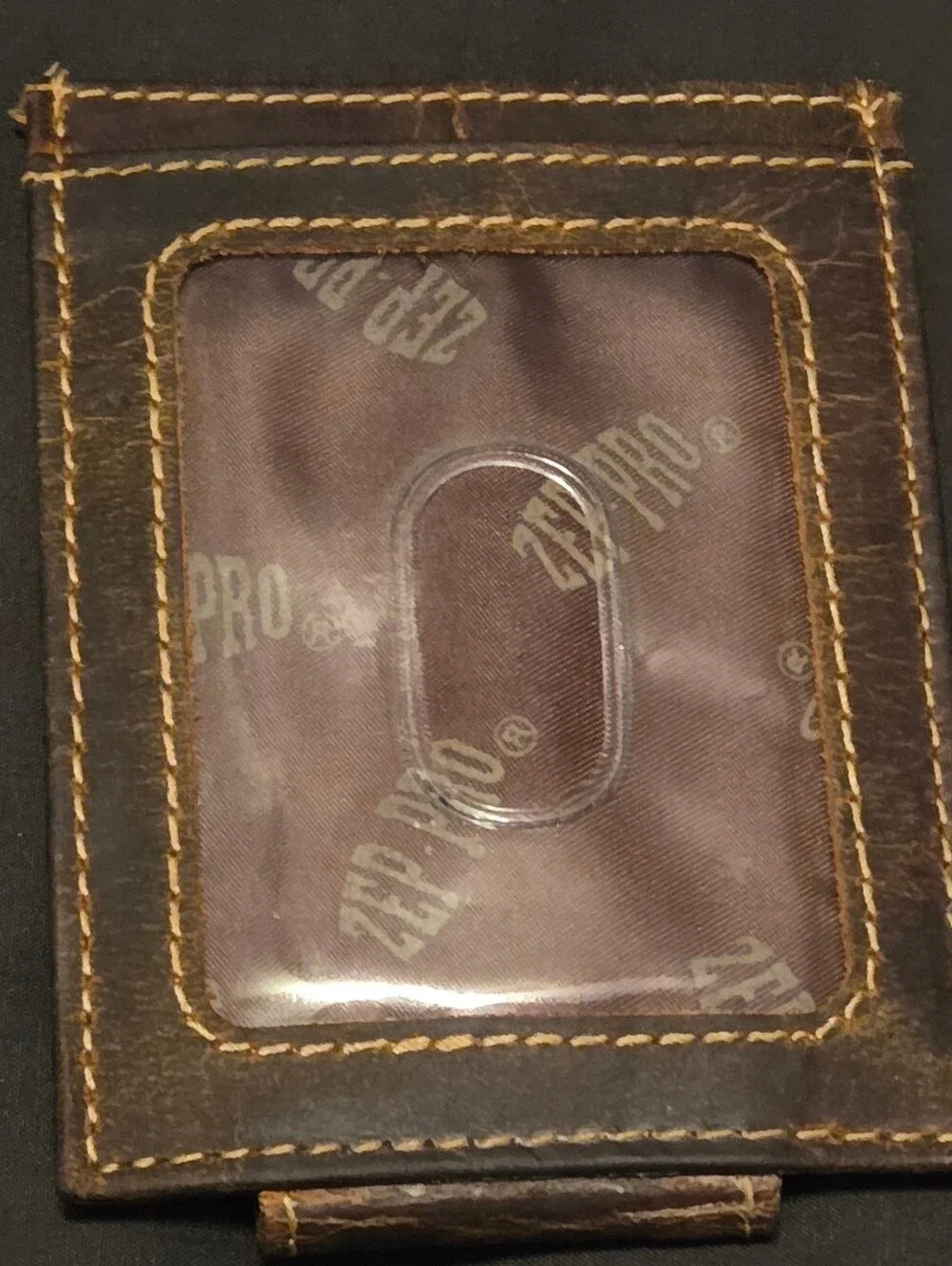 ATM Zep-Pro Brown Leather Magnetic Front Pocket Wallet Clear ID Window